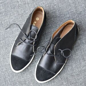 New KAANAS Kampala Pointy Booties Black 8/38 Womens Leather Mid Top Laces Shoes